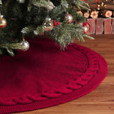 NNEDSZ Red Luxury Knit Christmas Tree Skirt with Cable-Knit Border - Rustic Holiday Decor(92cm)