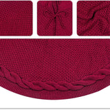 NNEDSZ Red Luxury Knit Christmas Tree Skirt with Cable-Knit Border - Rustic Holiday Decor(92cm)