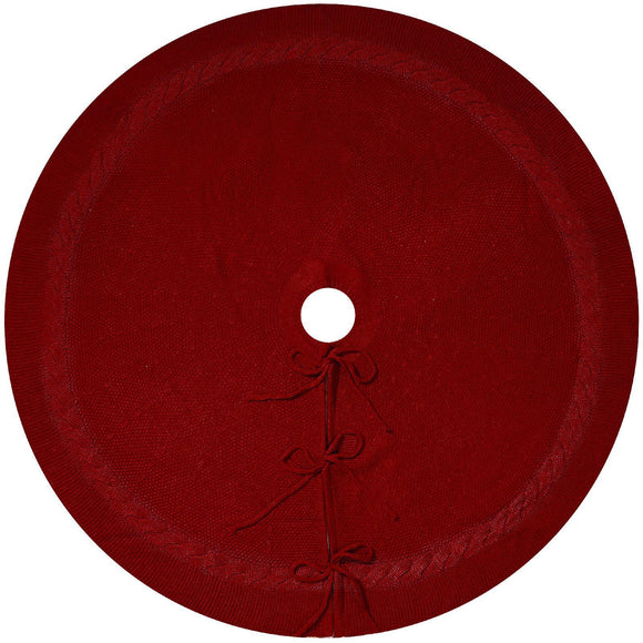 NNEDSZ Red Luxury Knit Christmas Tree Skirt with Cable-Knit Border - Rustic Holiday Decor(122cm)