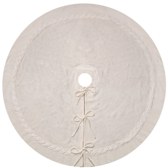NNEDSZ White Luxury Knit Christmas Tree Skirt with Cable-Knit Border - Rustic Holiday Decor(122cm)