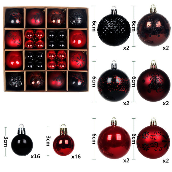 NNEDSZ Black and red 44-Piece Assorted Christmas Baubles Set with Elegant Designs in Wooden Gift Box - 3-6cm Decorative Ornaments for Tree, Home & Holiday Display