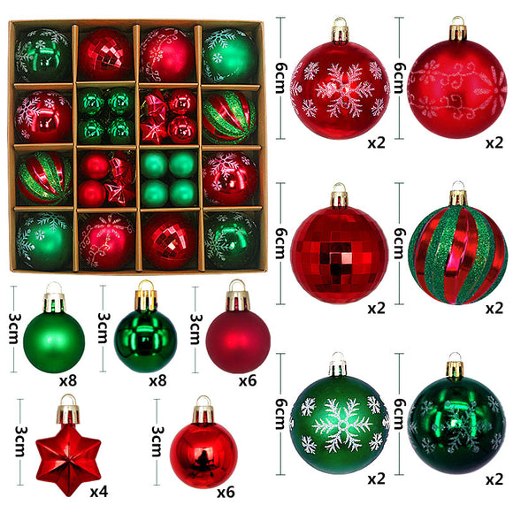 NNEDSZ Green and red 44-Piece Assorted Christmas Baubles Set with Elegant Designs in Wooden Gift Box - 3-6cm Decorative Ornaments for Tree, Home & Holiday Display