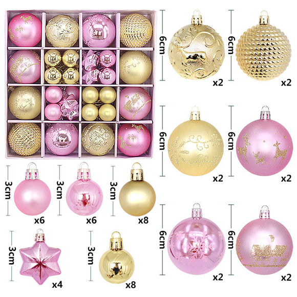 NNEDSZ Gold and pink 44-Piece Assorted Christmas Baubles Set with Elegant Designs in Wooden Gift Box - 3-6cm Decorative Ornaments for Tree, Home & Holiday Display