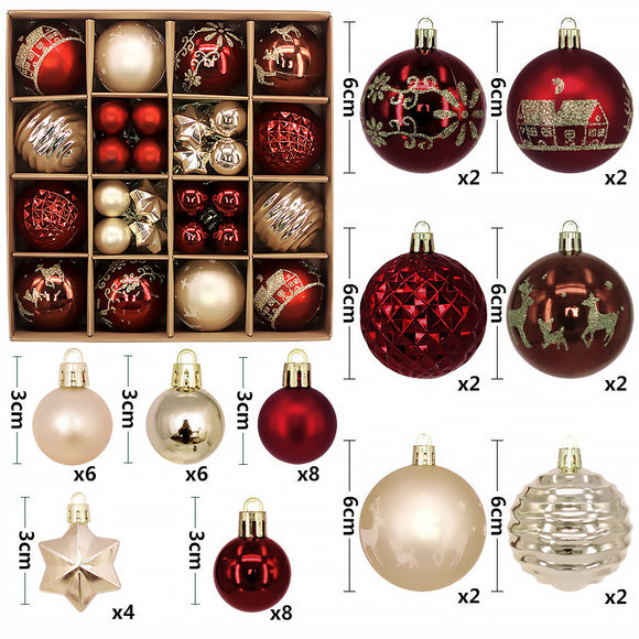 NNEDSZ Red and white 44-Piece Assorted Christmas Baubles Set with Elegant Designs in Wooden Gift Box - 3-6cm Decorative Ornaments for Tree, Home & Holiday Display