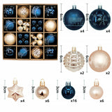 NNEDSZ Navy blue and white 44-Piece Assorted Christmas Baubles Set with Elegant Designs in Wooden Gift Box - 3-6cm Decorative Ornaments for Tree, Home & Holiday Display