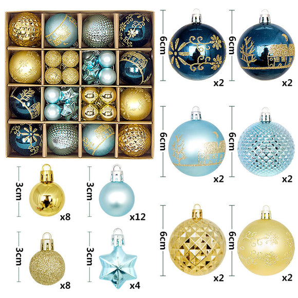 NNEDSZ Blue and gold 44-Piece Assorted Christmas Baubles Set with Elegant Designs in Wooden Gift Box - 3-6cm Decorative Ornaments for Tree, Home & Holiday Display