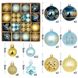 NNEDSZ Blue and gold 44-Piece Assorted Christmas Baubles Set with Elegant Designs in Wooden Gift Box - 3-6cm Decorative Ornaments for Tree, Home & Holiday Display