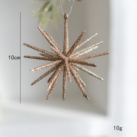NNEDSZ 5-PCS Small champagne color New Christmas Ornament - Starburst Hanging Decor for Tree and Holiday Display