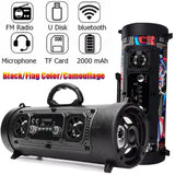 Portable Wireless Speaker - FM Radio, USB/TF Playback, AUX Input, Microphone Support & 2000mAh Battery(black)
