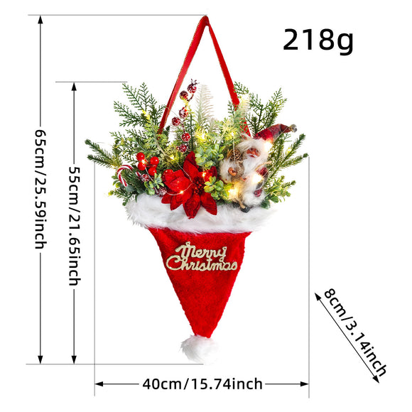 NNEDSZ Illuminated Santa Hat Door Hanger with Holiday Greenery & Berries - Christmas Wall Decor(red)