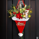 NNEDSZ Illuminated Santa Hat Door Hanger with Holiday Greenery & Berries - Christmas Wall Decor(red)