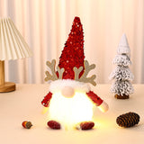 NNEDSZ Light-Up Christmas Gnome Plush Doll with Sequin Hat & Antlers - Festive LED Tabletop Decoration(red)