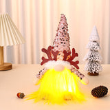 NNEDSZ Light-Up Christmas Gnome Plush Doll with Sequin Hat & Antlers - Festive LED Tabletop Decoration(pink)