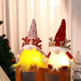 NNEDSZ Light-Up Christmas Gnome Plush Doll with Sequin Hat & Antlers - Festive LED Tabletop Decoration(silver)
