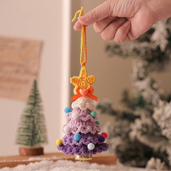NNEDSZ 2 Pcs Style B Yellow and Purple Handmade Crochet Christmas Tree Ornament - Festive Hanging Decoration with Jingle Bell
