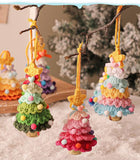 NNEDSZ 2 Pcs Style B Yellow and Purple Handmade Crochet Christmas Tree Ornament - Festive Hanging Decoration with Jingle Bell