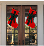 NNEDSZ 2 Pcs Red Stitching Green Bow Luxurious Velvet Christmas Stocking with Elegant Bow - Large 45cm Holiday Mantel Decoration