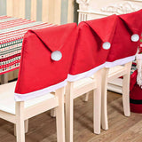 NNEDSZ Red Festive Santa Hat Dining Chair Covers - Set of 8 for Holiday Party Decoration