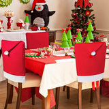NNEDSZ Red Festive Santa Hat Dining Chair Covers - Set of 8 for Holiday Party Decoration