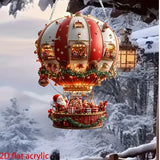 NNEDSZ Red Whimsical Santa's Hot Air Balloon Ornament - 2D Flat Acrylic Hanging Decoration for Wall & Tree