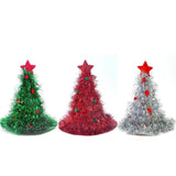 NNEDSZ Red Sparkly Tinsel Christmas Tree Hat - Festive Holiday Party Headwear for Adults & Kids