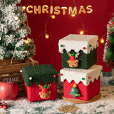 NNEDSZ Red and Green Luxe Plush Christmas Gift Box - Decorative Holiday Treat Box with Snowy Trim