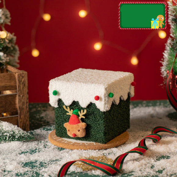 NNEDSZ White and Green Luxe Plush Christmas Gift Box - Decorative Holiday Treat Box with Snowy Trim