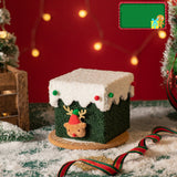 NNEDSZ White and Green Luxe Plush Christmas Gift Box - Decorative Holiday Treat Box with Snowy Trim