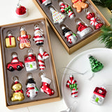 NNEDSZ Style A Colorful Charming Miniature Glass Christmas Ornament Set - 9pc Classic Holiday Figures