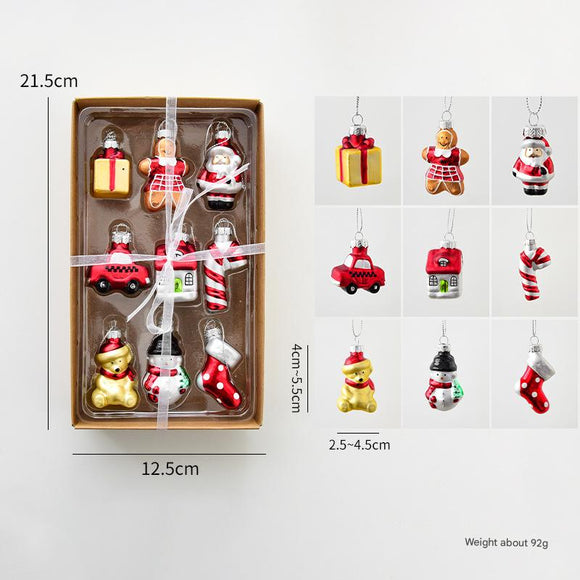 NNEDSZ Style B Colorful Whimsical Miniature Glass Christmas Ornament Set - 9pc Retro Holiday Collection