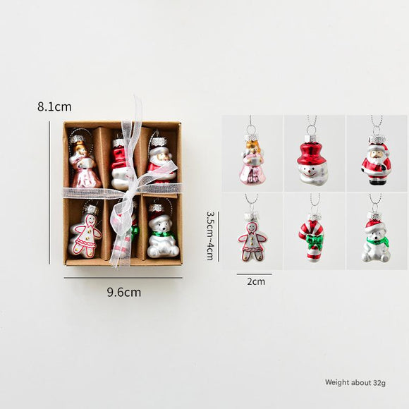 NNEDSZ Style C Colorful Dainty Miniature Glass Christmas Ornament Set - 6pc Micro Holiday Characters