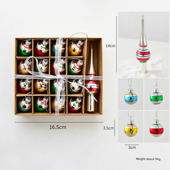 NNEDSZ Colorful Retro Striped Glass Ornament Set with Mini Tree Topper - 17pc Vintage Holiday Collection
