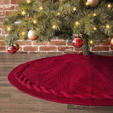 NNEDSZ Festive Knit Christmas Tree Skirt - Acrylic Red Tree Mat with Pom-Poms 122cm