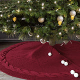 NNEDSZ Festive Knit Christmas Tree Skirt - Acrylic Red Tree Mat with Pom-Poms 122cm