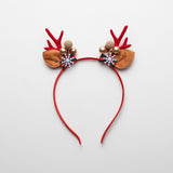 NNEDSZ Golden Ball Snowflake Enchanting 5-Piece Christmas Antler Headband Set - Festive Brown Reindeer Hair Accessories for Holiday Gifts