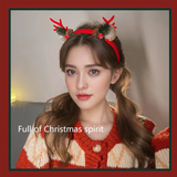 NNEDSZ Golden Ball Snowflake Enchanting 5-Piece Christmas Antler Headband Set - Festive Brown Reindeer Hair Accessories for Holiday Gifts