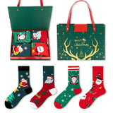 NNEDSZ Festive 4-Pair Christmas Sock Gift Box Set - European & American Santa & Snowman Cartoon Cotton Socks