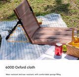Brown Portable Outdoor Ground Chair with Back Support Folding Beach Mat Seat Lightweight Aluminium Frame for Camping Festivals and Picnics