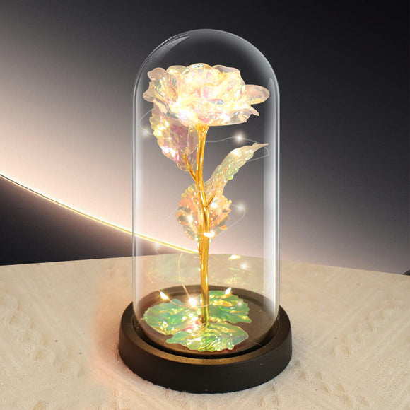 NNEDSZ Colorful Rose LED Light – Black Clover Plastic Base,Battery Powered Flower Dome for Décor & Gifting