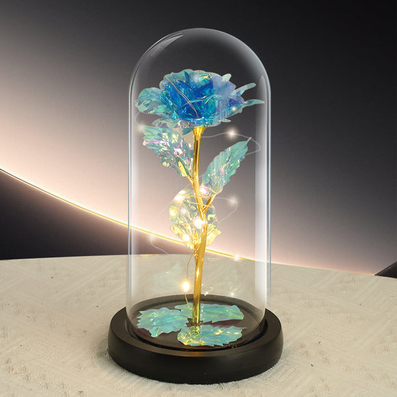 NNEDSZ Blue Rose LED Light – Black Clover Plastic Base,Battery Powered Flower Dome for Décor & Gifting