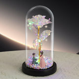 NNEDSZ Proposal Couple Figurine Colorful Rose LED Light – Anniversary Flower Gift in Glass Dome for Her, Mom, or Girlfriend