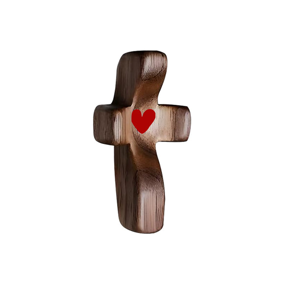 NNEDSZ Set of 5 Red Peachwood Heart Cross – Multi-functional Spiritual Symbols for Home and Office, Religious, Ornaments Mini