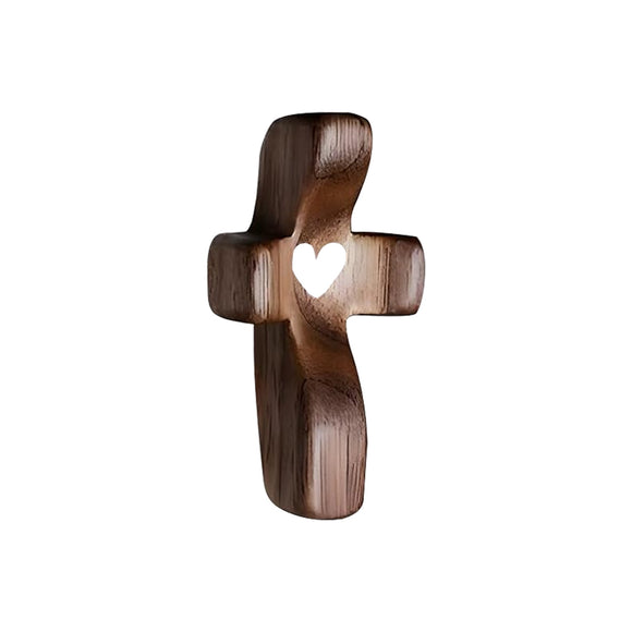 NNEDSZ Set of 5 White Peachwood Heart Cross – Multi-functional Spiritual Symbols for Home and Office, Religious, Ornaments Mini