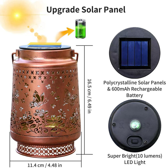 NNEDSZ Decorative Solar Butterfly Hanging Lantern(11x11x17CM) - Waterproof Metal Hollow-Carved Outdoor Garden Projection Light for Garden and Patio