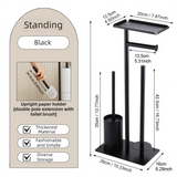 3-in-1 Freestanding Toilet Paper Holder - Thick Carbon Steel with Matte Black Finish, Storage Top, Paper Roll Holder, and Integrated Brush Holder