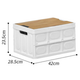 Green Collapsible Medium Standard Storage Box with Wooden Table Top(42x28x23CM) - Car Trunk Organiser for Australian Camping & Home Use