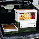 Black Collapsible Medium Standard Storage Box with Wooden Table Top(42x28x23CM) - Car Trunk Organiser for Australian Camping & Home Use