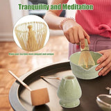 Green and white Complete Matcha Tea Ceremony Set - 4-Piece Japanese Traditional Whisk, Bowl, Whisk Holder & Scoop for Authentic Preparation at Home