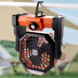 Black and orange Portable Outdoor Camping Fan with LED Light - Rechargeable USB Tent Fan for Australia