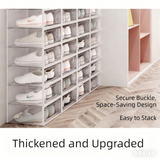 2-Pack Black Clear Stackable Shoe Storage Organizer Boxes - Durable Plastic Sneaker Display and Closet Storage Containers with Magnetic Drop Front